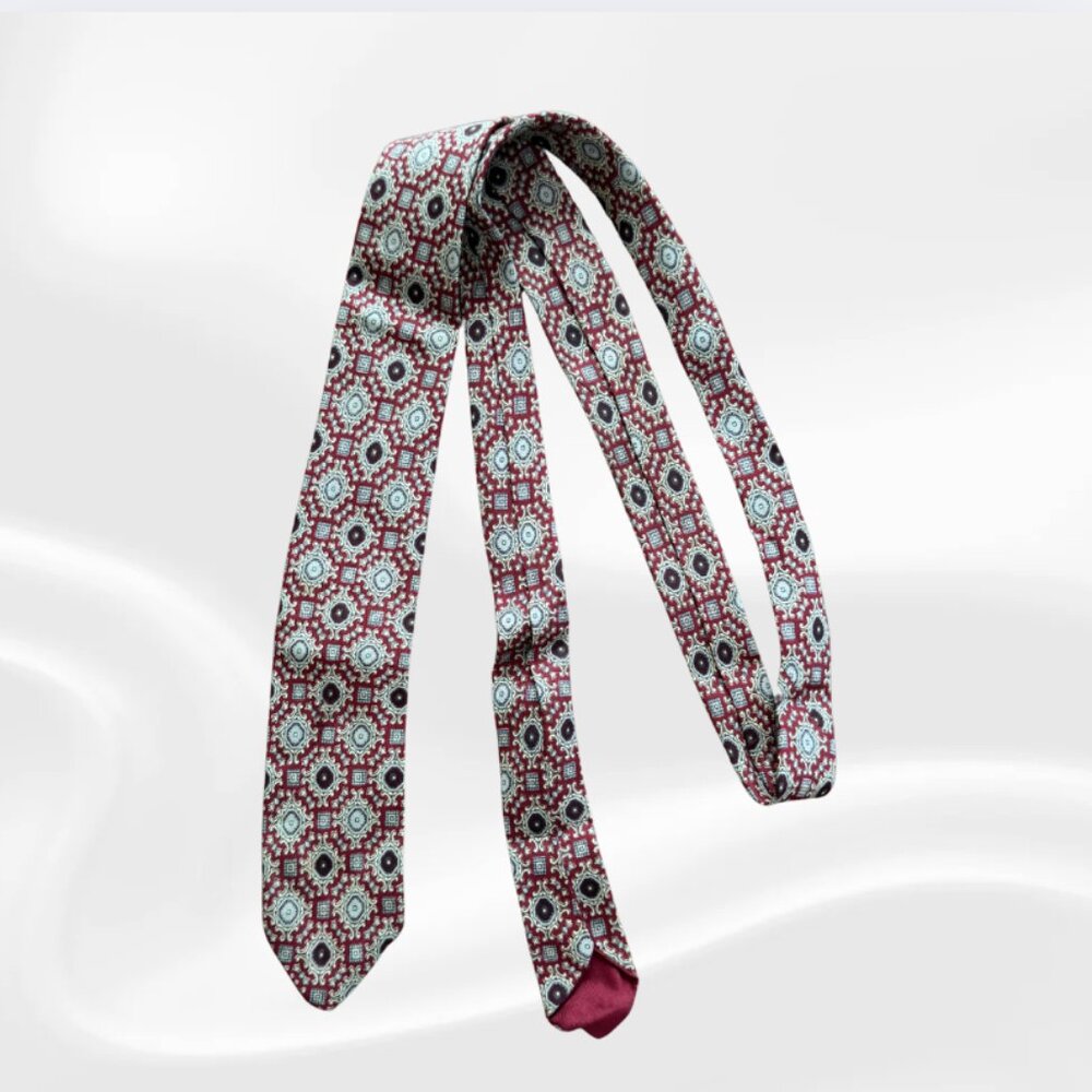 Carson Pirie Scott Vintage Italian Silk Tie – Red & Gray Geometric